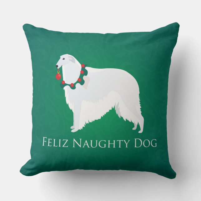 Almofada Design de Natal de Borzoi Feliz Naughn (Frente)