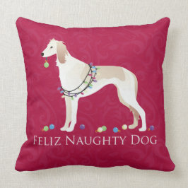 Almofada Design de Natal de Cachorro Malvado Saluki Feliz