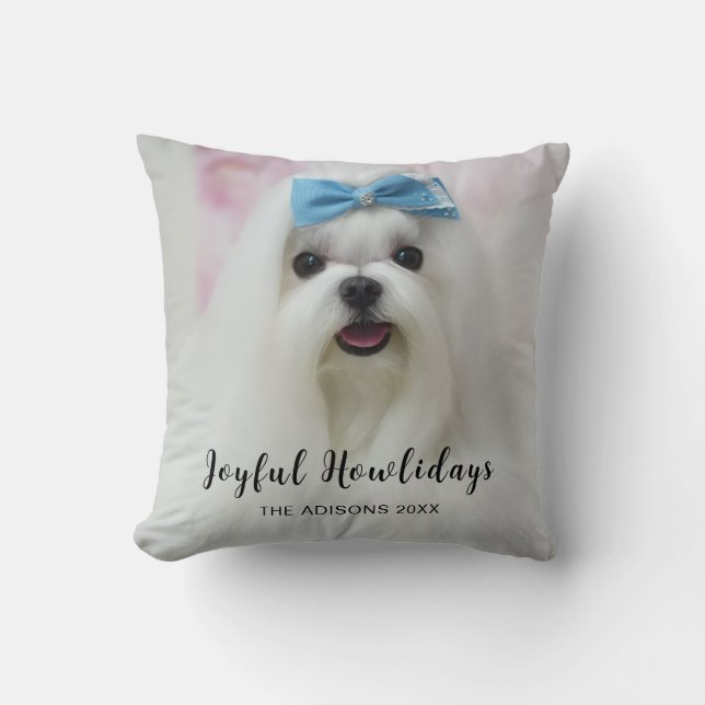 Almofada Design de Natal de Cachorro Moderno Férias da Pata (Frente)