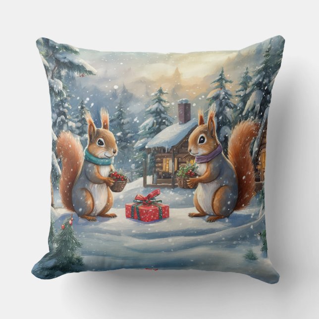 Almofada Design de Natal De Esquilo Por Rich AMeN Gill (Frente)