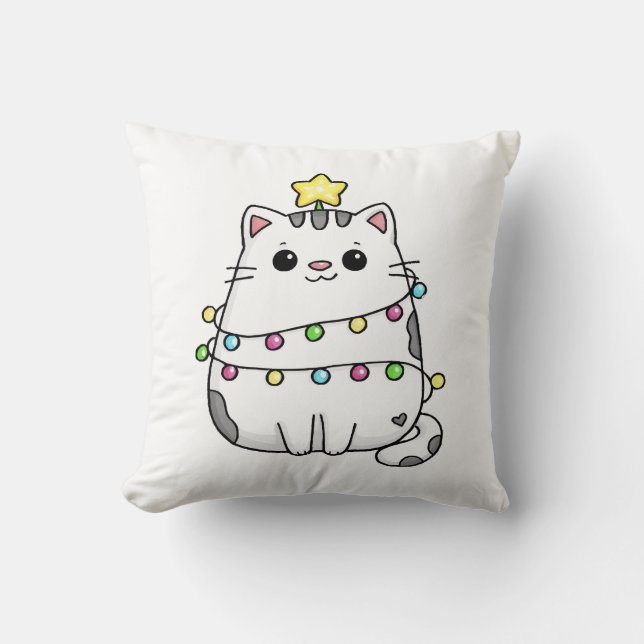 Almofada Design de Natal de Gato Bonito (Frente)