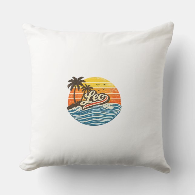 Almofada Design de Nome Leo Pôr do Sol Retro (Frente)