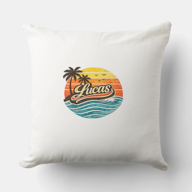 Almofada Design de Nome Lucas Retro Pôr do Sol (Frente)