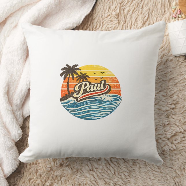 Almofada Design de Nome Paul Retro Pôr do Sol (Cobertor)