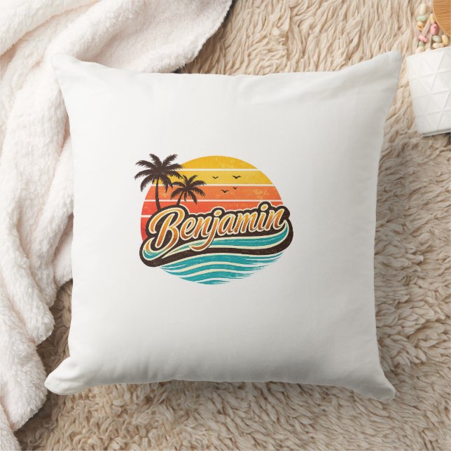 Almofada Design de Nome Pôr do Sol Retro Benjamin (Cobertor)