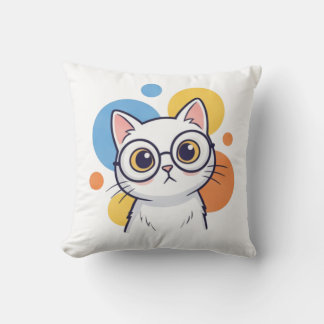 Almofada Design de Óculos de Gato Branco Nerd Inteligente
