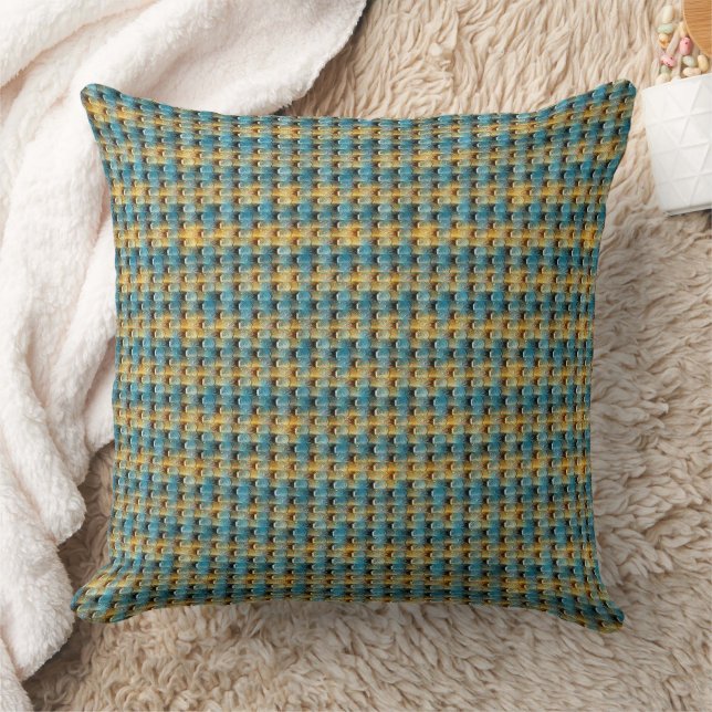Almofada Design de Padrão Abstrato Azul e Ócre 1315 (Cobertor)