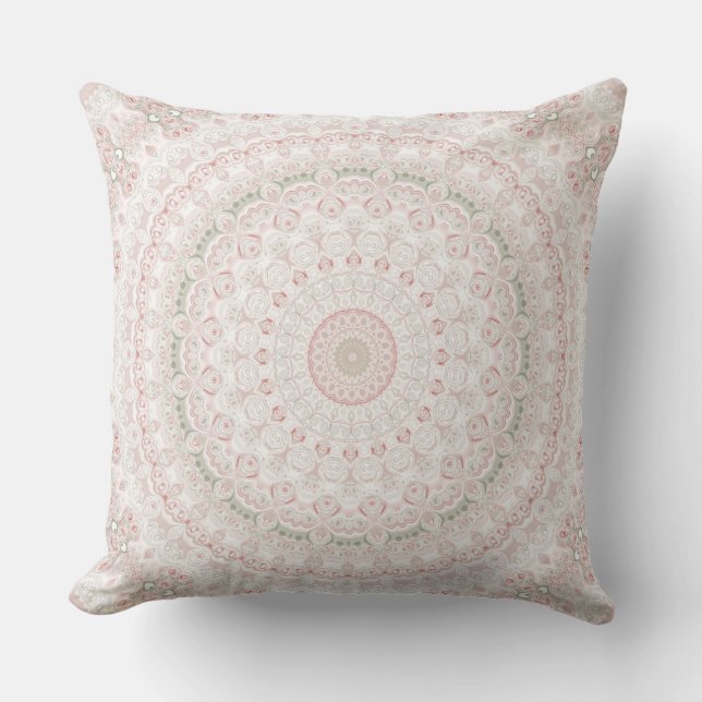Almofada Design de Padrão de Mandala Rosa Pastel e Verde (Frente)