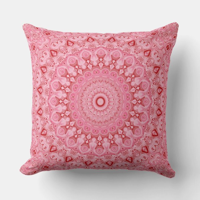 Almofada Design de Padrão de Mandala Vermelho e Rosa (Frente)