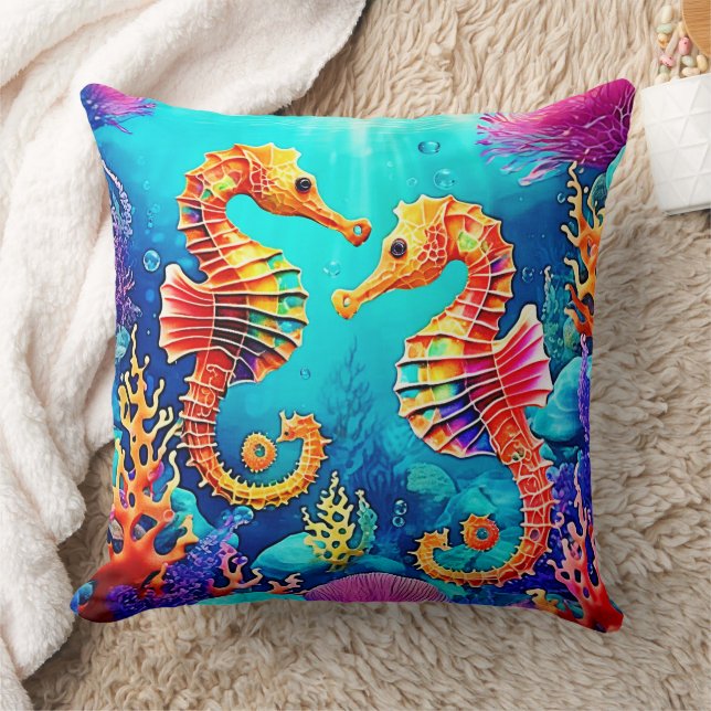 Almofada Design de Par Colorida de Cavalo de Mar (Cobertor)