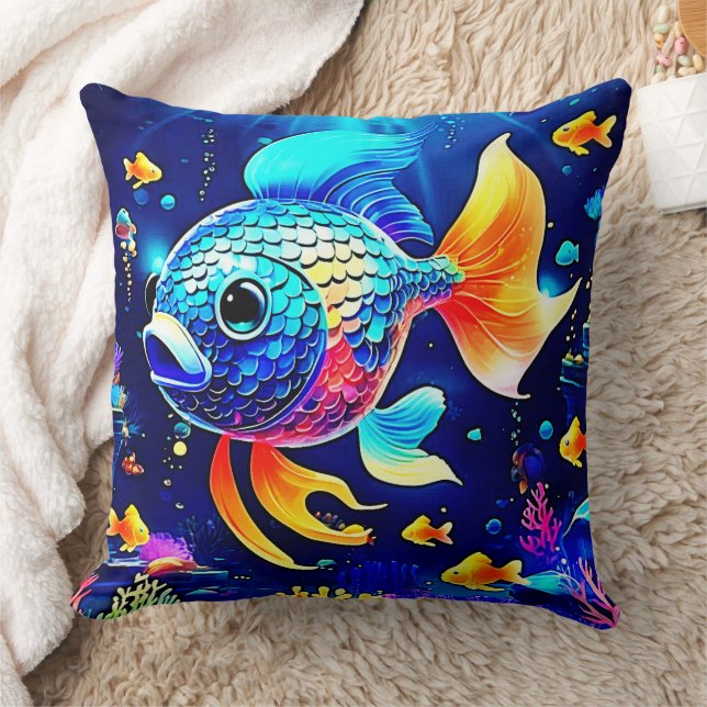 Almofada Design de Peixes de Recifes Vibrantes (Cobertor)