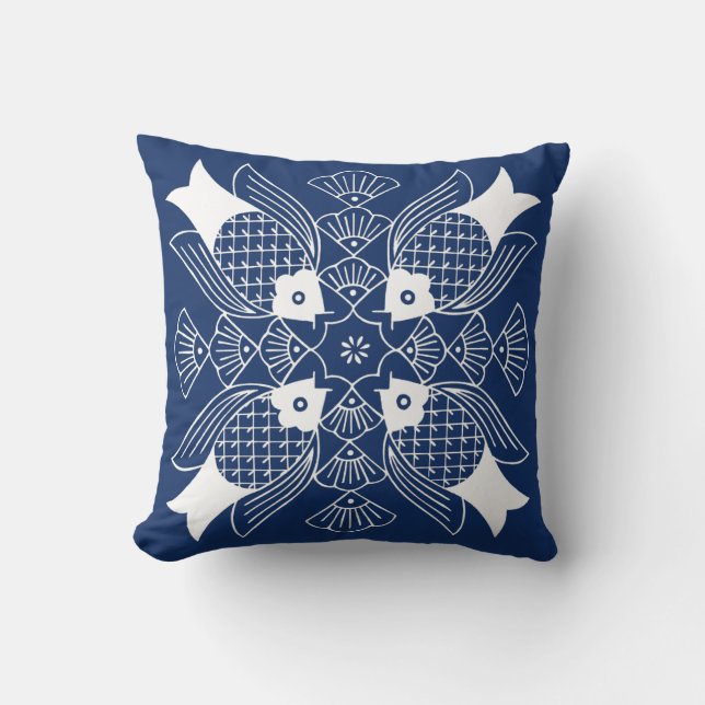 Almofada Design de Peixes Submarinos com Fundo Azul (Frente)
