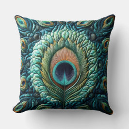 Almofada Design de Penas de Peacock Azul Inclinação