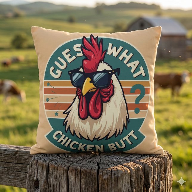 Almofada Design de Piada de Bumbum de frango Retro Engraçad (Funny Retro Chicken Butt Joke Design Throw Pillow Mockup C)