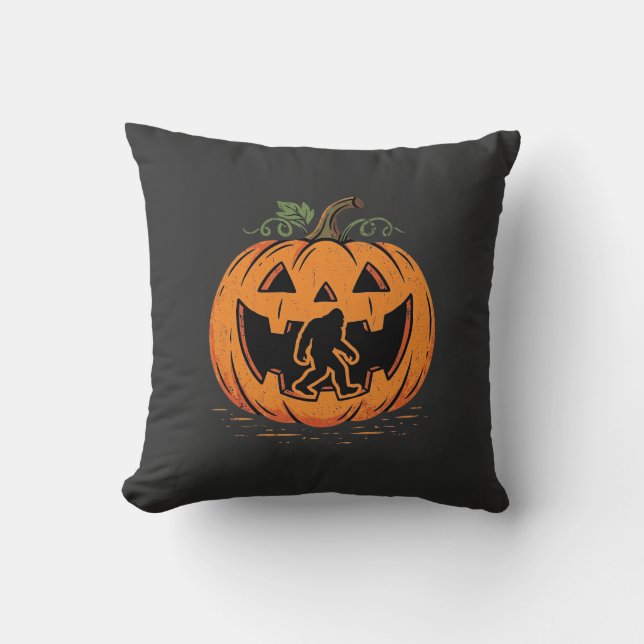 Almofada design de silhueta de abóbora de Halloween Bigfoot (Frente)