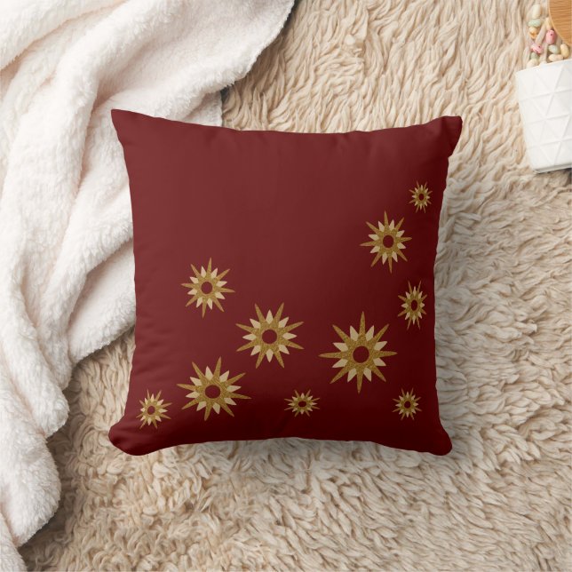 Almofada Design de Starburst Dourado | Borgonha (Cobertor)