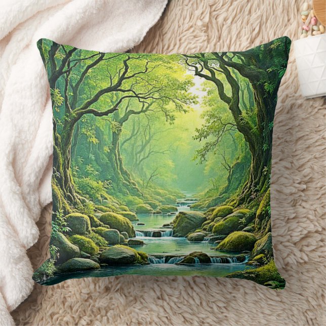 Almofada Design de Stream Florestal Encantado (Cobertor)