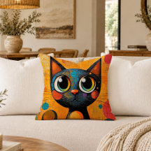 Design de Travesseiro Decorativo de Gato Colorido 