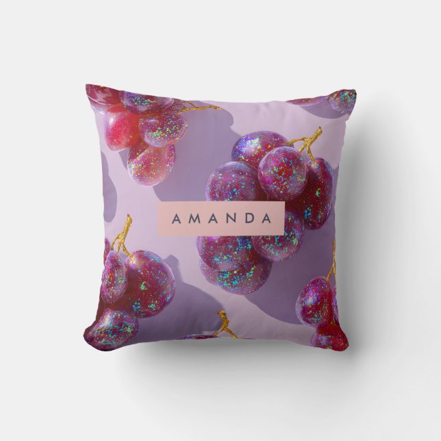 Almofada Design de Uvas com Brilho Pastel Personalizado (Frente)