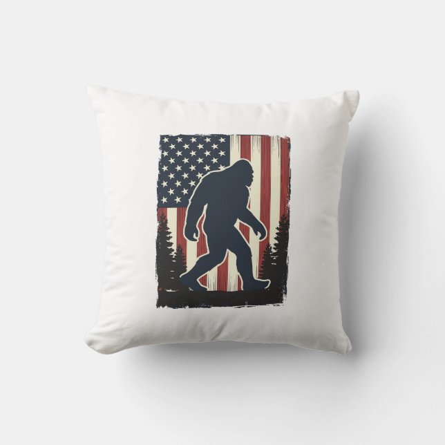 Almofada Design de Vetor Floresta Bandeira Americana Bigfoo (Frente)