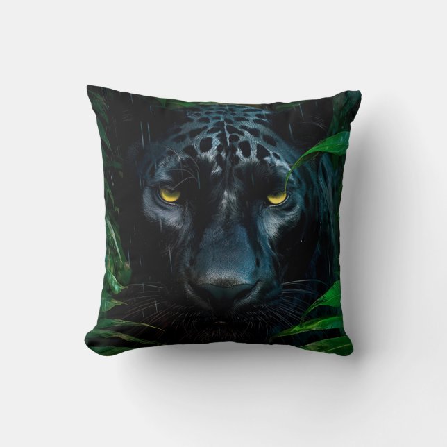 Almofada Design de Vida Selvagem da Selva da Pantera Negra  (Frente)