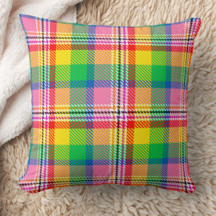 Almofada Design de Xadrez de Tartan Amarelo verde-rosa