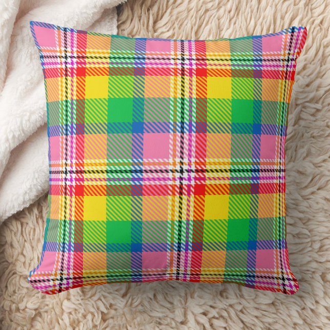 Almofada Design de Xadrez de Tartan Amarelo verde-rosa (Criador carregado)