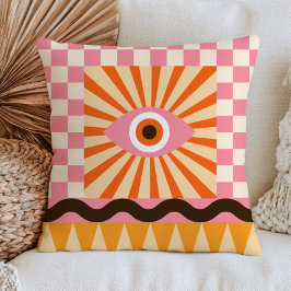 Almofada Design Divertido de Olho Mau Rosa e Laranja RETRO 