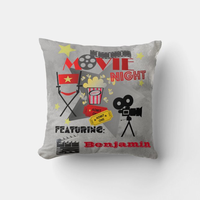 Almofada Design do Cinema Night Home Theater com Nome (Frente)