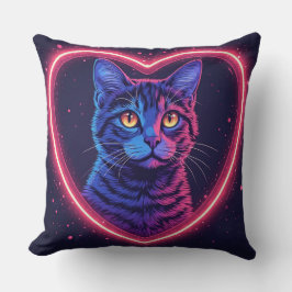 Almofada Design do Coração de Gato Neon - Amor de Gatinho B