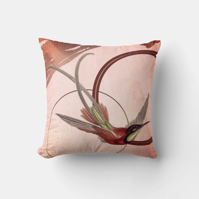 Almofada Design do Hummingbird Artístico Rosa e Maroon (Frente)