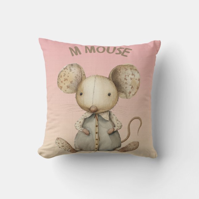 Almofada Design do Nursery: Ênfase Adorável do Mouse e do M (Frente)