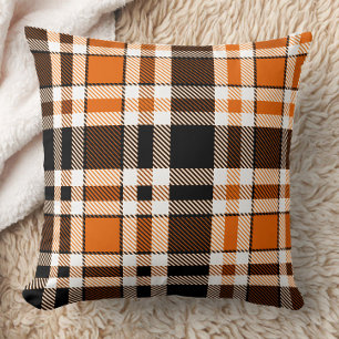 Almofada Design do Padrão do Flannel Branco Laranja Preto d
