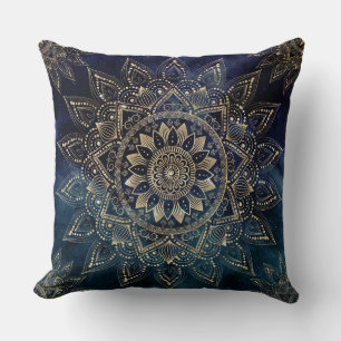 Almofada Design Elegante Dourado da Galáxia Azul de Mandal