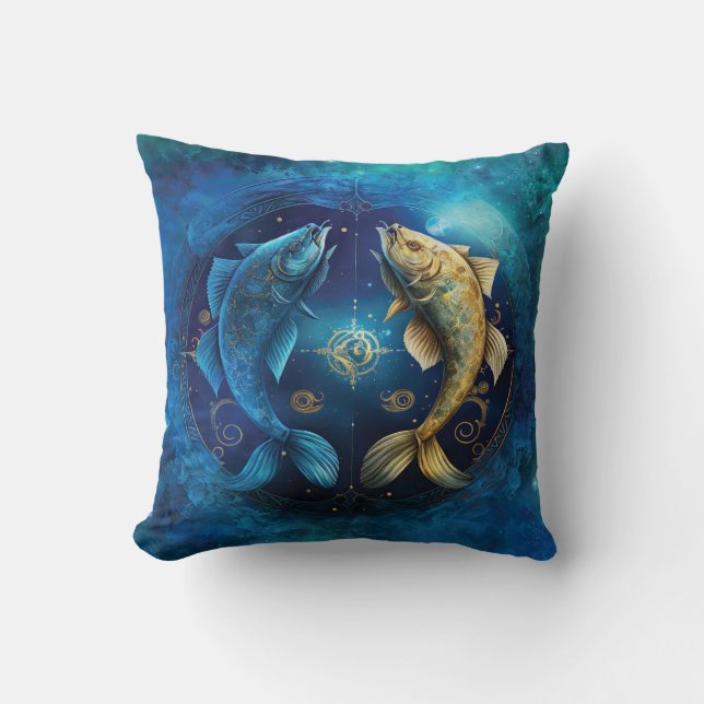 Almofada Design em Aquarela do Signo de Peixes (Frente)