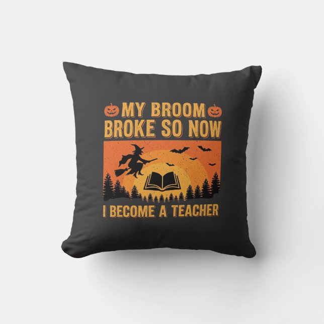 Almofada Design engraçado de professora de Halloween vassou (Frente)
