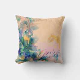 Almofada Design Floral Abstrato Azul E Beige
