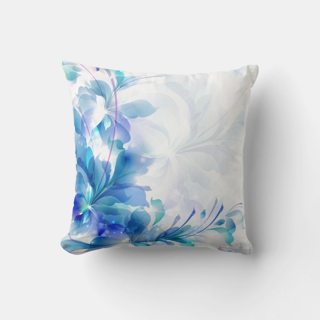 Almofada Design Floral Abstrato Azul E Branco (Frente)