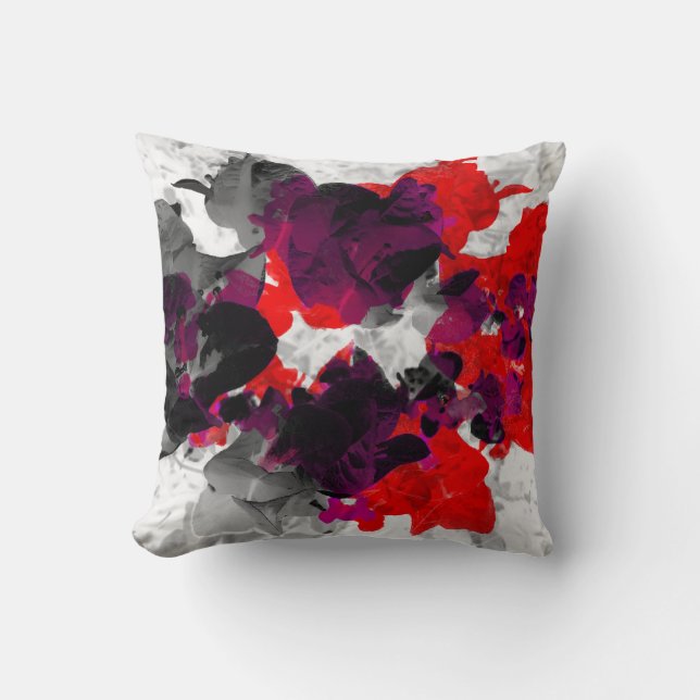 Almofada Design floral abstrato - vermelho e roxo sobre o (Frente)
