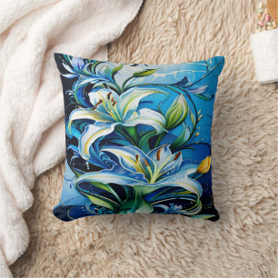 Almofada Design Floral Azul Com Padrões De Engorda