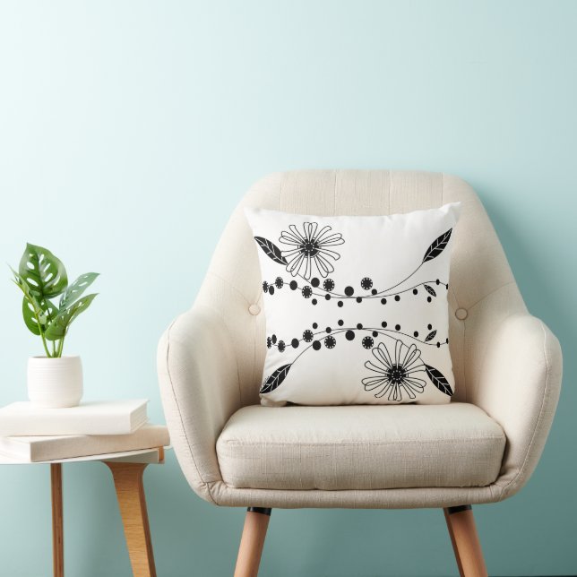 Almofada Design Floral Branco e Preto (Cadeira)
