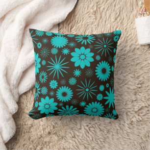 Almofada Design floral da socialite de turquesa e de Brown