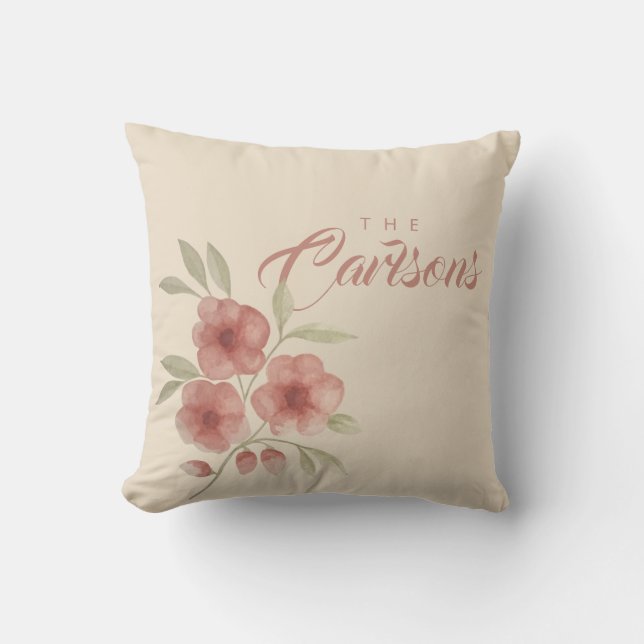 Almofada Design floral de Aquarela Suave (Frente)