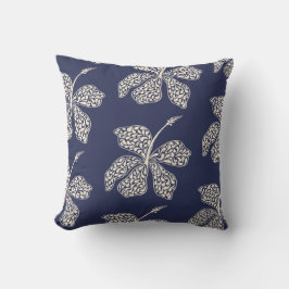 Almofada Design Floral de Hibisco Branco Minimalista Azul-N