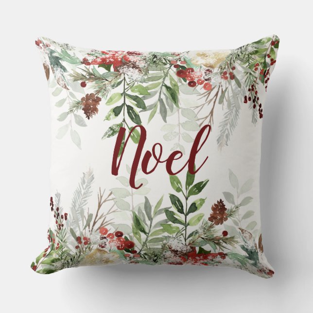Almofada Design Floral de Natal com Aquarela - Editável (Frente)