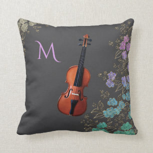 Almofada Design floral do violino do monograma