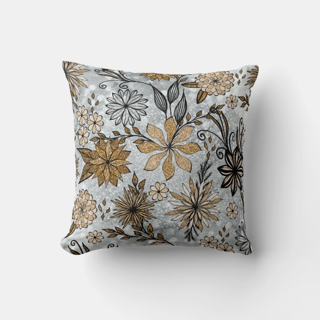 Almofada Design Floral Elegante Glitter Dourado e Silver (Frente)