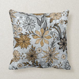 Almofada Design Floral Elegante Glitter Dourado e Silver
