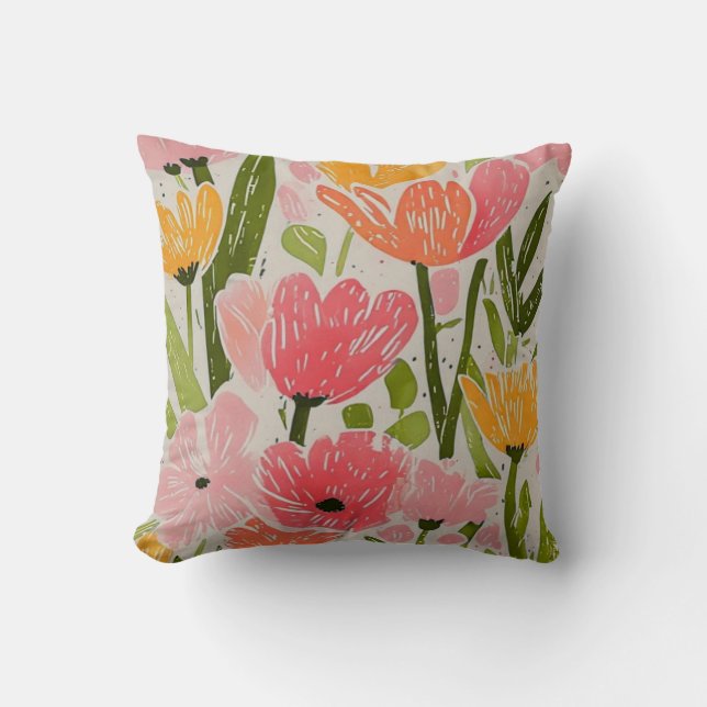 Almofada Design Floral Moderno do Meio século Retroativo (Frente)