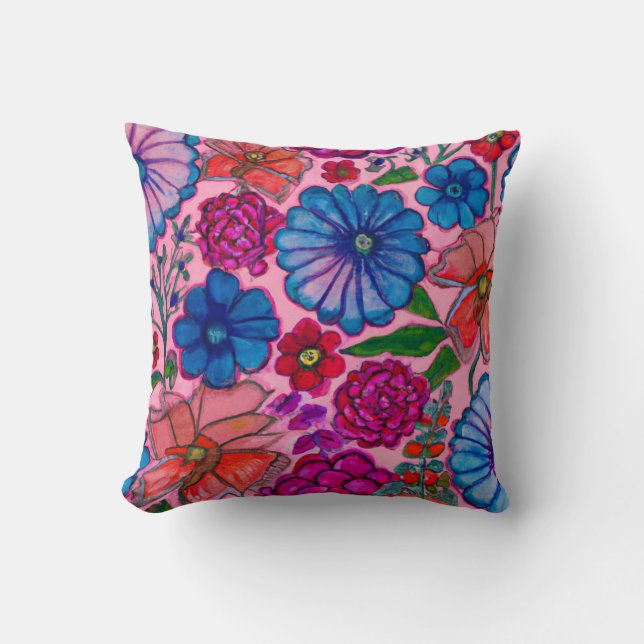Almofada Design Floral Rosa e Azul (Frente)